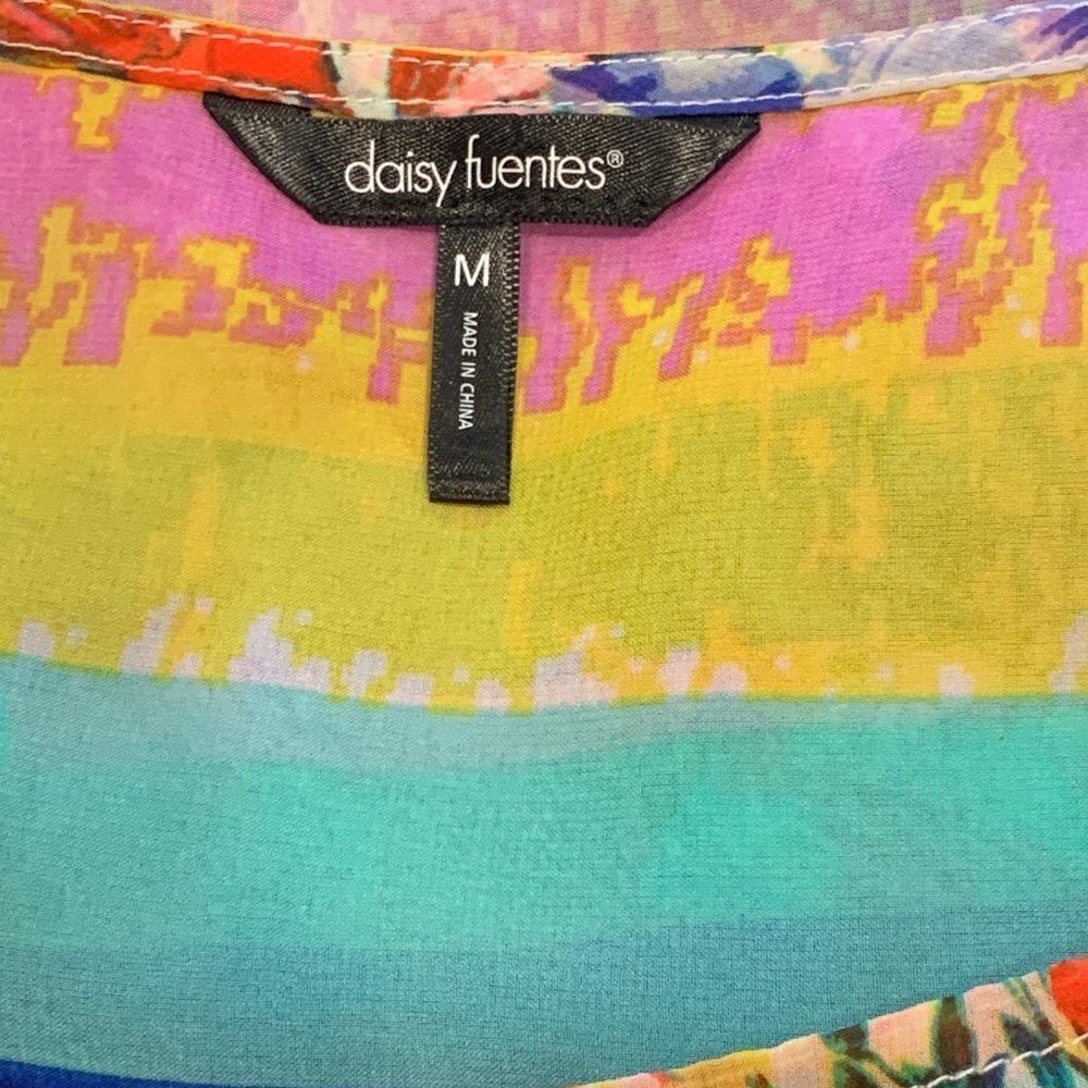 Daisy Fuentes Sheer Sleeveless Tank/Shell Top Mixed Floral/Stripes Sz M‎ #17H - Picture 7 of 7